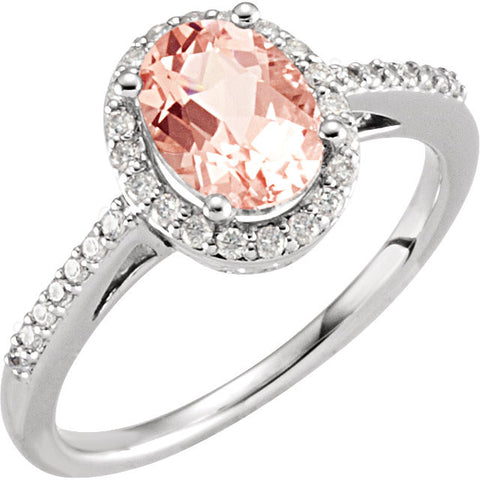 14k White Gold Morganite & 1/5 CTW Diamond Ring, Size 7
