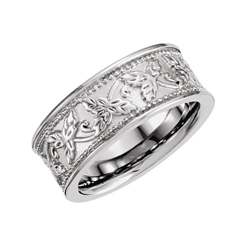 14k White Gold Leaf Design Band, Size 6