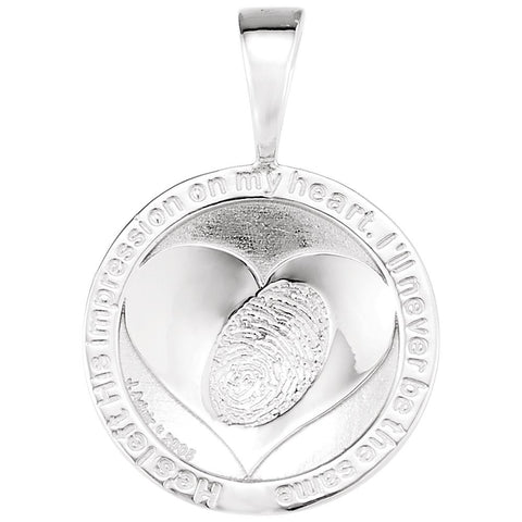14k White Gold Heart print Jesus Pendant