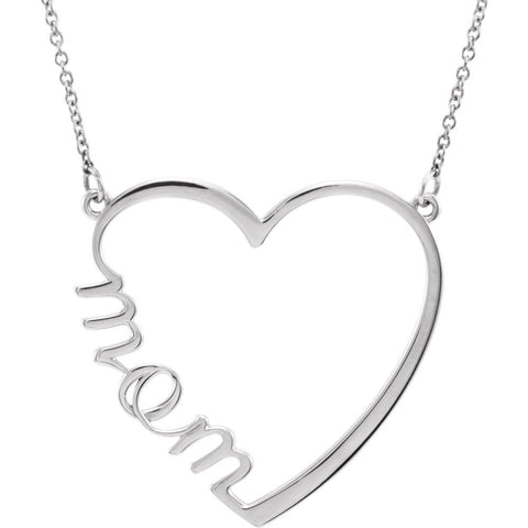 14k White Gold "Mom" Heart 17" Necklace