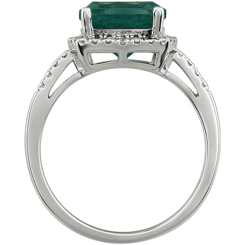 14k White Gold Created Emerald & .03 CTW Diamond Ring , Size 7