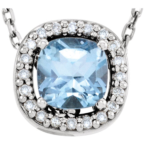 14k White Gold Sky Blue Topaz & .04 CTW Diamond 16" Necklace