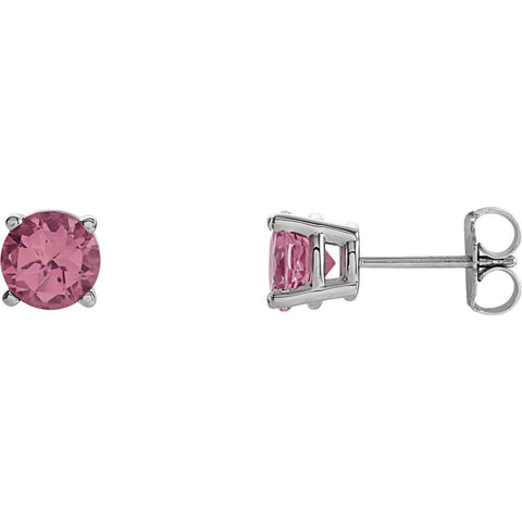 14k White Gold 6mm Round Pink Tourmaline Friction Post Stud Earrings