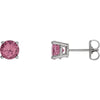 14k White Gold 6mm Round Genuine Pink Tourmaline Friction Post Stud Earrings