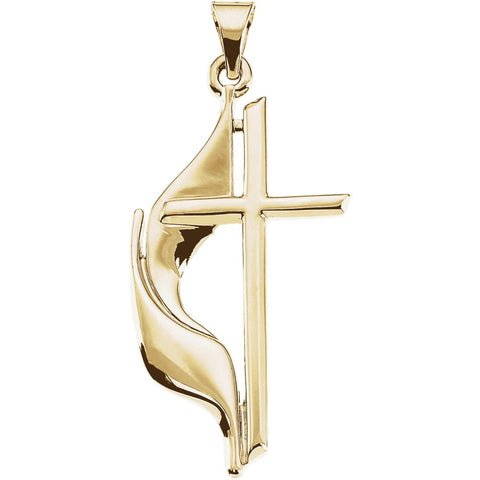14k Yellow Gold 30x17.5mm Methodist Cross Pendant