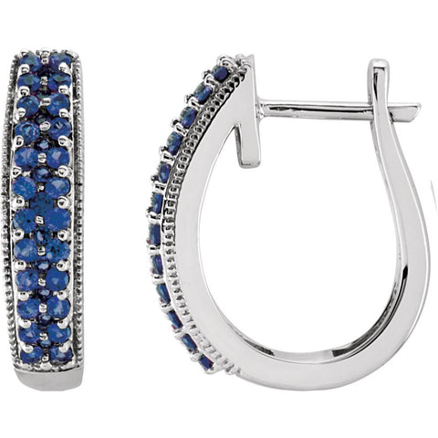 14k White Gold Blue Sapphire Hoop Earrings