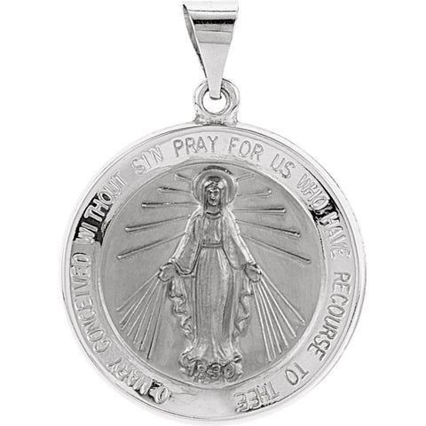 14k White Gold 22.25mm Hollow Round Miraculous Medal