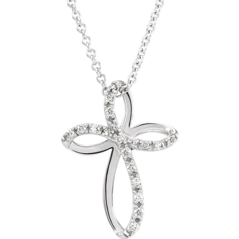 14k White Gold 1/10 CTW Diamond Cross 18" Necklace