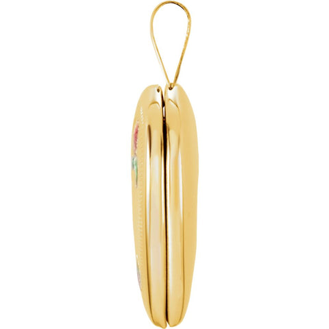 14k Yellow Gold 15.75mm Tri-Color Cross & Roses Locket