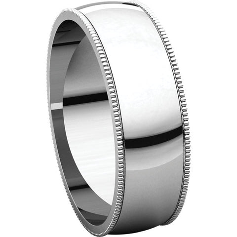 10k White Gold 6mm Light Milgrain Band, Size 11