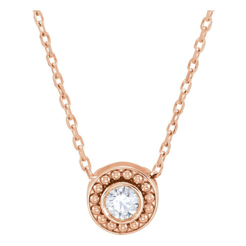 14k Rose Gold 1/10 CTW Diamond Beaded Slide Necklace