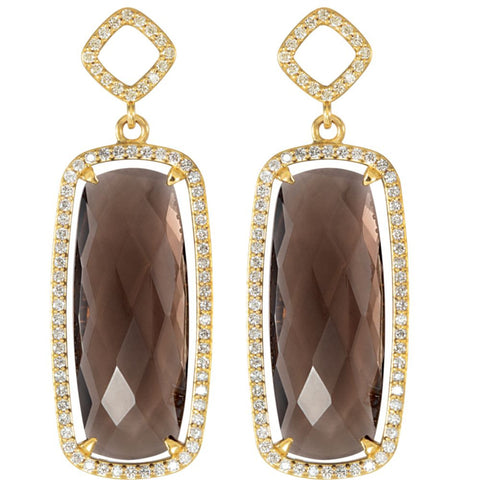 14k Yellow Gold Smoky Quartz & 3/4 CTW Diamond Earrings