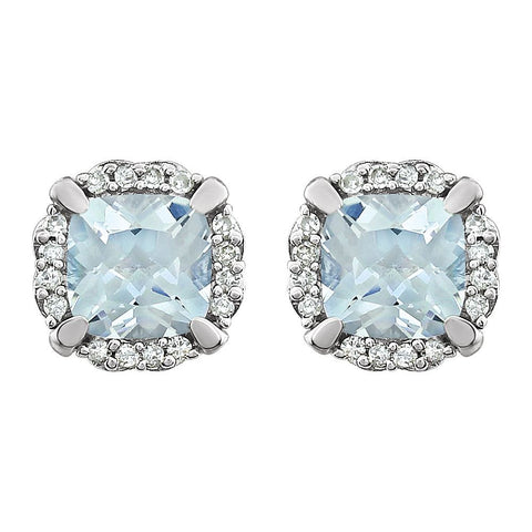 14k White Gold Aquamarine & 1/10 CTW Diamond Earrings