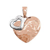 27X17mm Hammered Heart Pendant in 14K Rose and White Gold