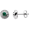 Pair of Genuine Emerald and Diamond Earrings in 14k White Gold