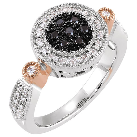 14K White & Rose Gold 1/4 CTW Black & White Diamond Ring, Size 7
