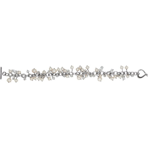 Sterling Silver Inspirational Blessings Pearl & Cubic Zirconia Bracelet with "Blessed" Toggle