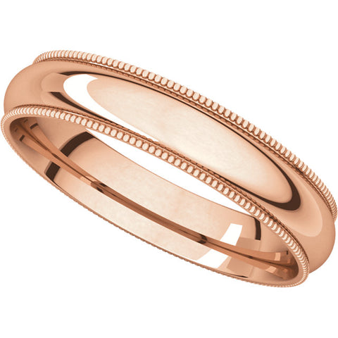 14k Rose Gold 4mm Milgrain Comfort Fit Band, Size 9