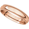 14k Rose Gold 4mm Milgrain Comfort Fit Band, Size 9