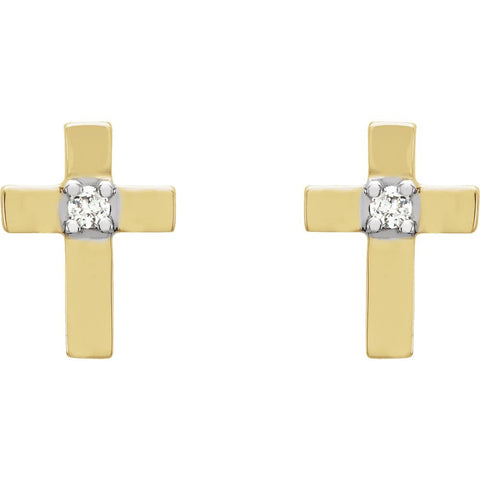 14k Yellow Gold .01 CTW Diamond Cross Earrings
