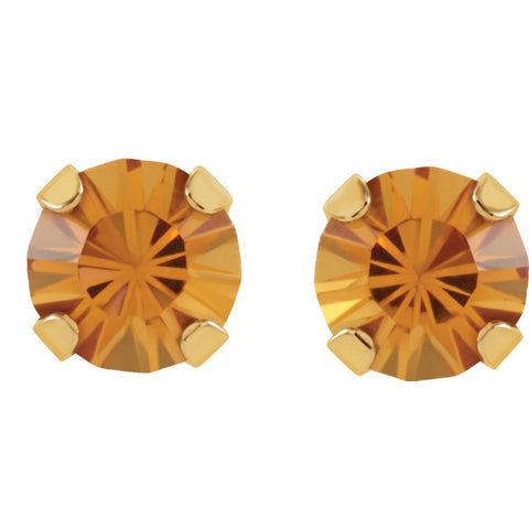 14k Yellow Gold Solitaire "November" Birthstone Piercing Earrings