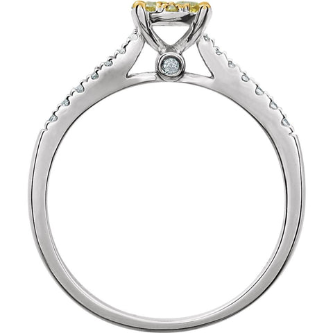 14k White Gold 3/8 CTW Yellow & White Diamond Cluster Ring, Size 7
