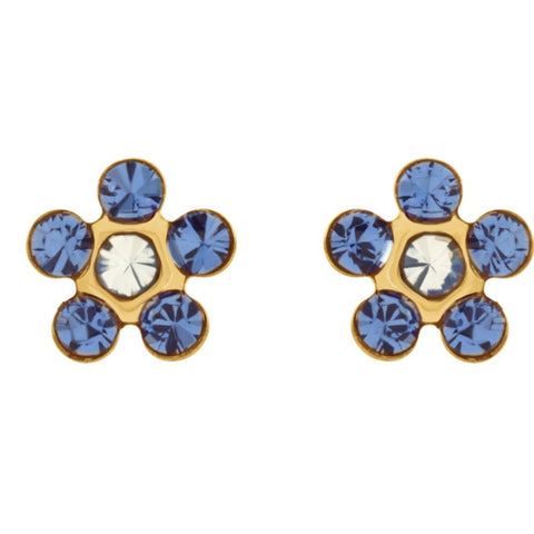 14k Yellow Gold Imitation "September" Youth Birthstone Flower Inverness Piercing Earrings