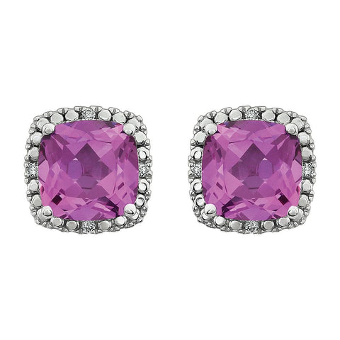 14k White Gold Created Pink Sapphire & .06 CTW Diamond Earrings