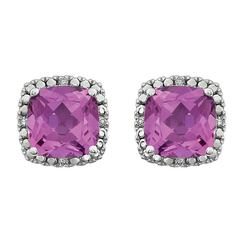 14k White Gold Created Pink Sapphire & .06 CTW Diamond Earrings