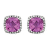 14k White Gold Created Pink Sapphire & .06 CTW Diamond Earrings