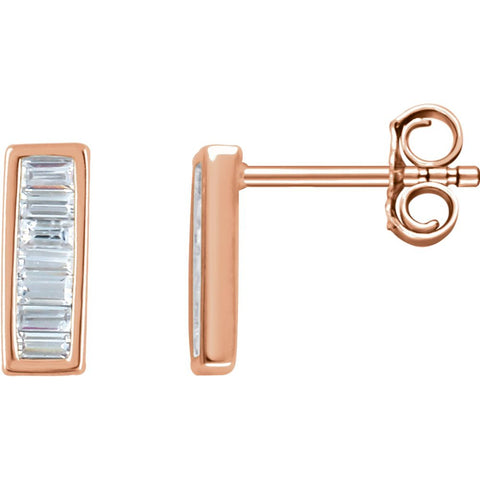 14k Rose Gold 1/3 CTW Diamond Baguette Bar Earrings