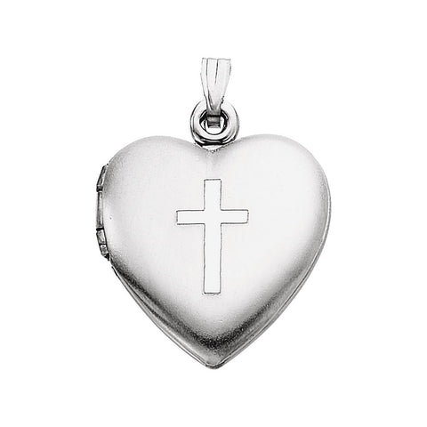 Sterling Silver 15.5x13mm Heart Locket with Cross