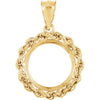 14k Yellow Gold 2.5mm Solid Rope Tab Back Frame Pendant for 1/20 Ounce Chinese Panda Coin