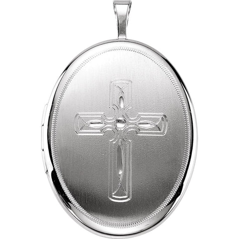 Sterling Silver Oval Cross Locket