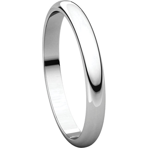 14k White Gold 2.5mm Half Round Band, Size 7.5
