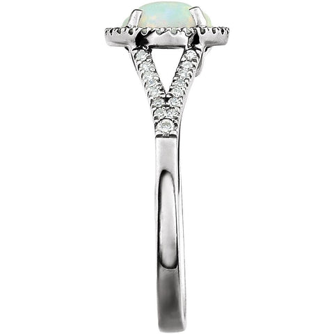 14k White Gold Lab Grown Opal and 1/6 CTW Diamond Ring , Size 7