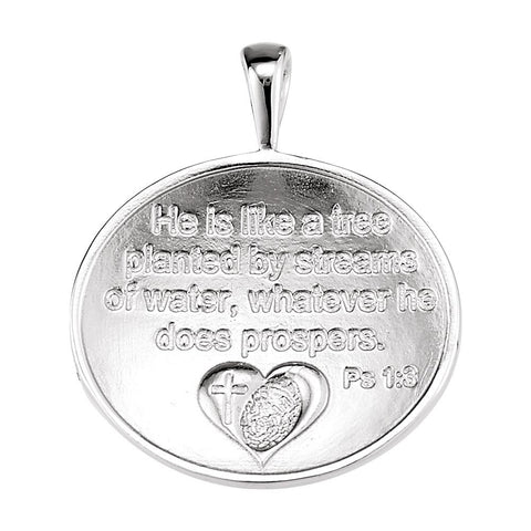 14k White Gold Heart print Oak Tree Pendant