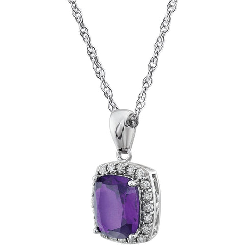 14k White Gold Amethyst & .05 CTW Diamond Necklace