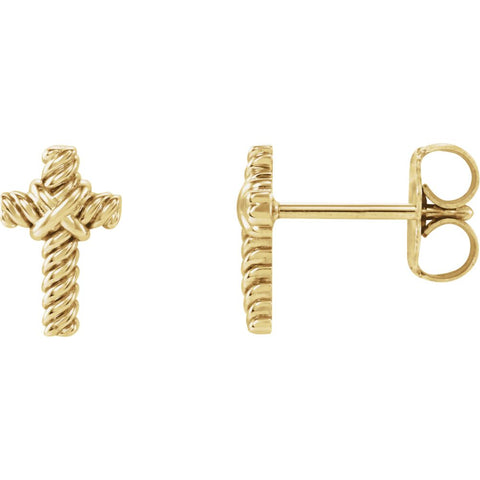 14k Yellow Gold Rope Cross Earrings