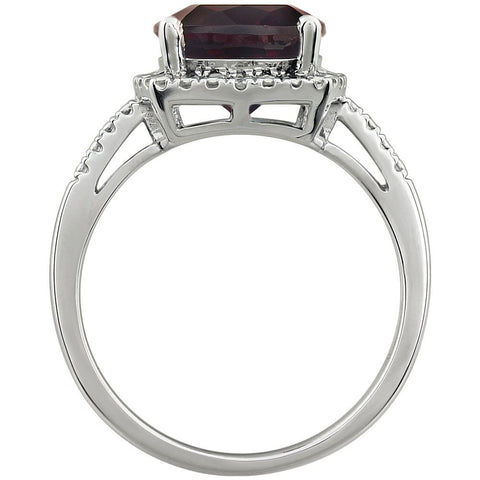 14k White Gold Mozambique Garnet & .03 CTW Diamond Ring , Size 7