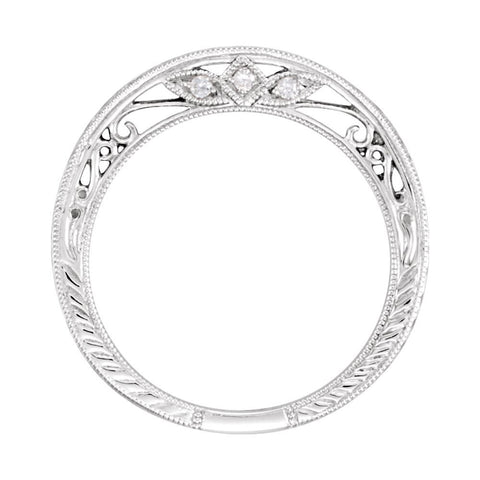 14k White Gold .03 CTW Diamond Hand-Engraved Band , Size 6