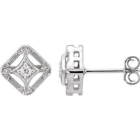 14k White Gold .075 CTW Diamond Filigree Earrings