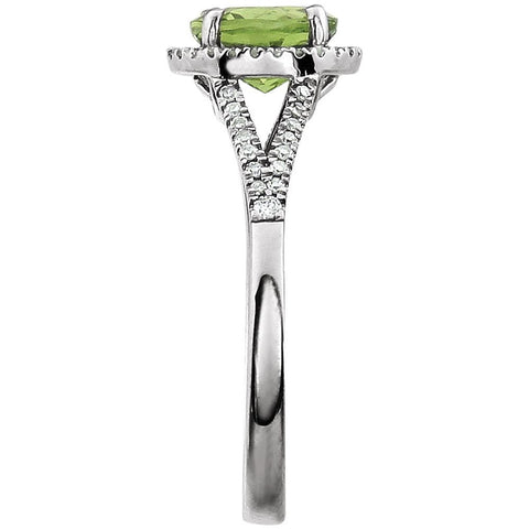 14k White Gold Peridot & 1/5 CTW Diamond Ring, Size 7