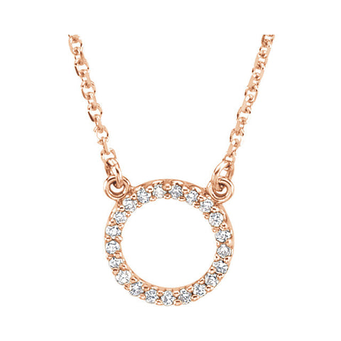 14k Rose Gold 1/10 CTW Diamond Circle 16" Necklace