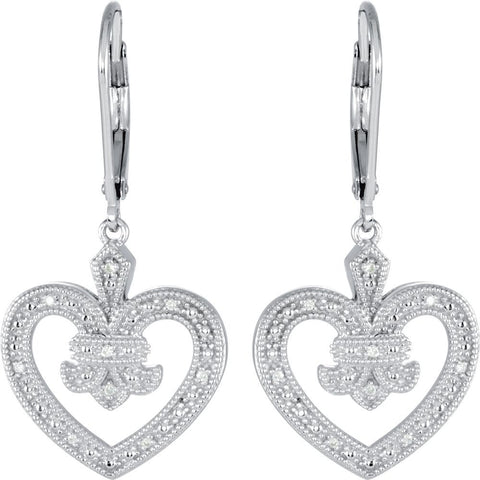 Sterling Silver .06 CTW Diamond Heart Lever Back Earrings