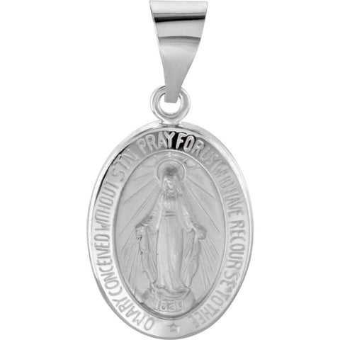 Hollow Oval Miraculous Medal in 14k White Gold