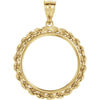 2.5mm Solid Rope Tab Back Frame Pendant For Mexican 10 Peso or 1/4 Ounce Coin in 14K Yellow Gold