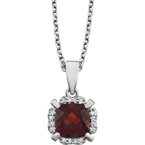 14k White Gold Mozambique Garnet & .05 CTW Diamond 18" Necklace