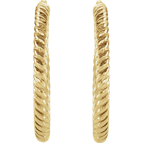 14k Yellow Gold 17mm Rope Design Hoop Earrings