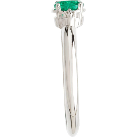 14k White Gold Genuine Emerald & Diamond Ring, Size 7